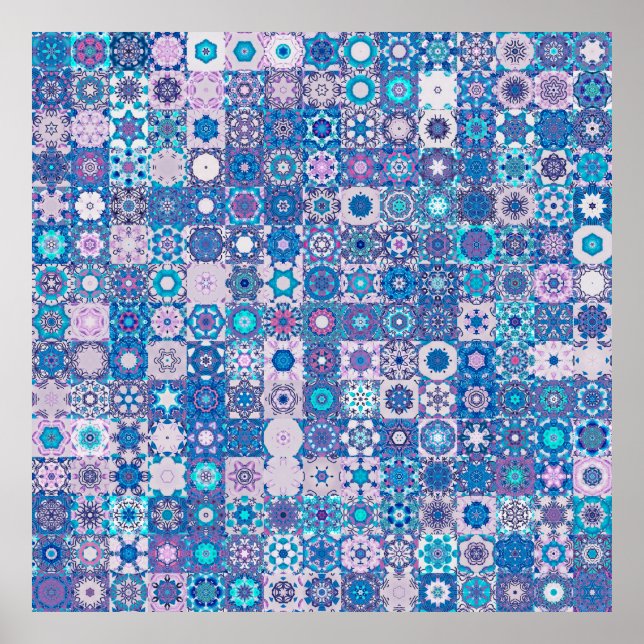 Póster Formas geométricas abstractas y flores, sin costur (Frente)