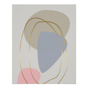 Póster Formas minimalistas pastel con arte de línea dorad