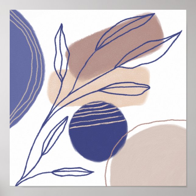 Póster Formas orgánicas abstractas - azul y beige (Frente)