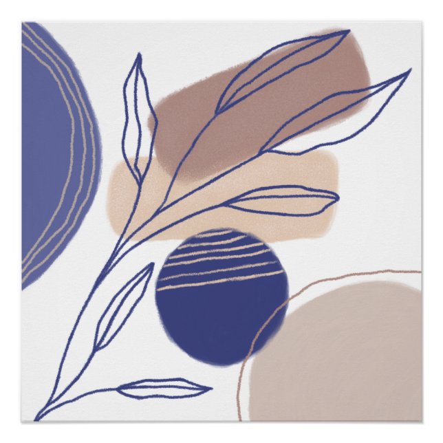 Póster Formas orgánicas abstractas - azul y beige (Anverso)