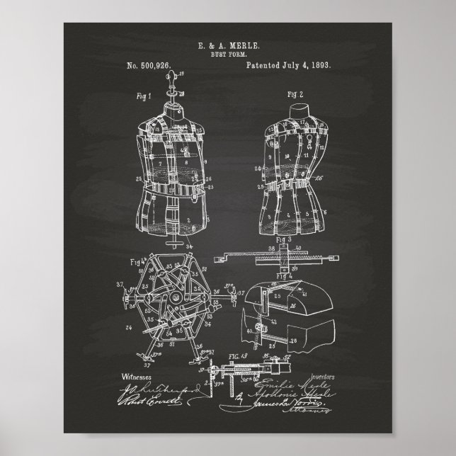 Póster Formulario de busto de 1893 Patent Art Chalkboard (Frente)
