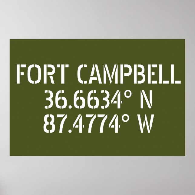 Póster Fort Campbell Latitud Longitud (Frente)