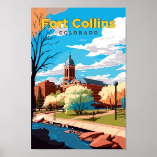 Póster Fort Collins Colorado Travel Art Vintage