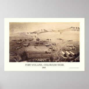 Póster Fort Collins, mapa panorámico del CO - 1865