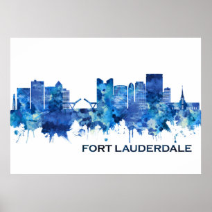 Póster Fort Lauderdale Florida Skyline Blue