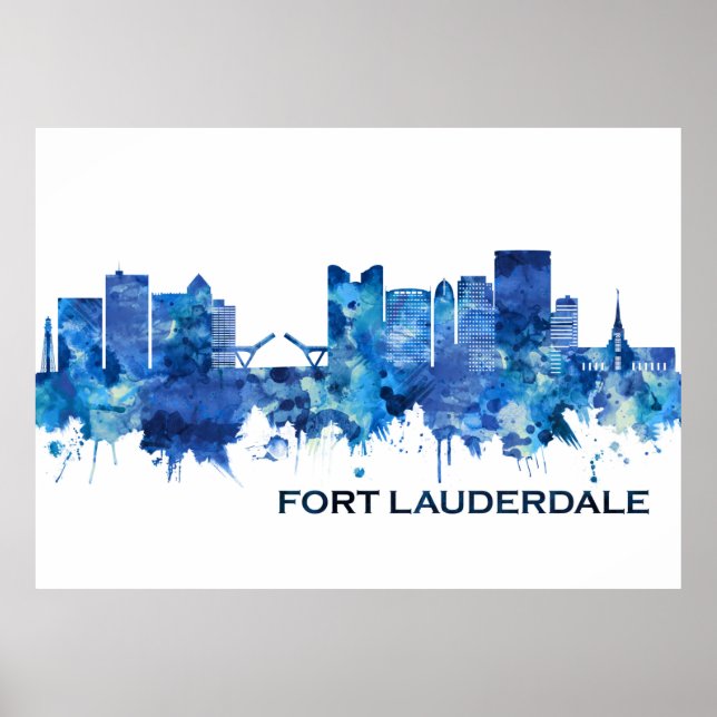 Póster Fort Lauderdale Florida Skyline Blue (Frente)
