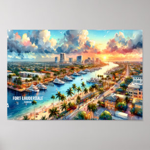 Póster Fort Lauderdale Florida Travel Places acuarela