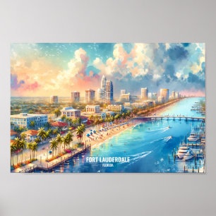 Póster Fort Lauderdale Florida Travel Places acuarela