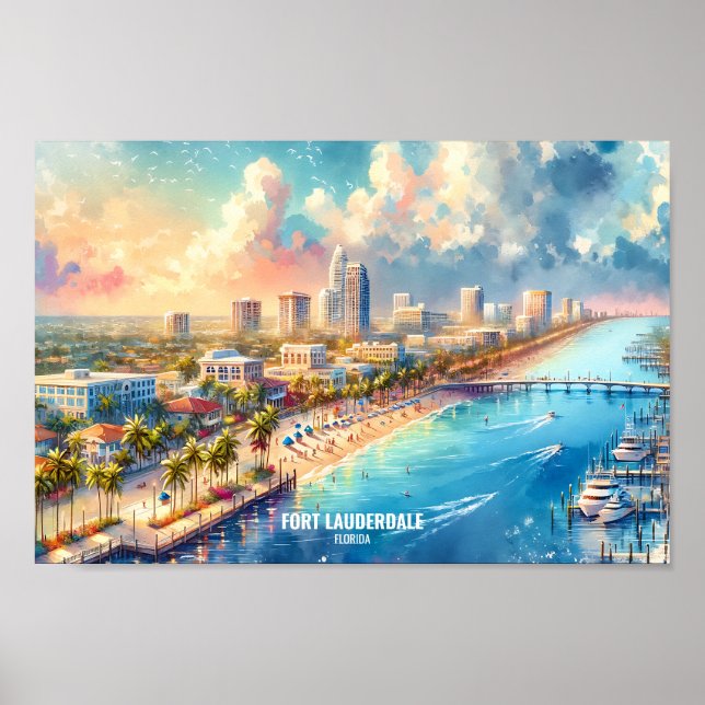 Póster Fort Lauderdale Florida Travel Places acuarela (Frente)