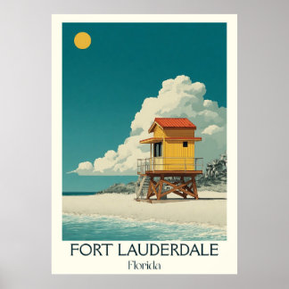 Póster Fort Lauderdale Florida Vintage Beach Travel Art