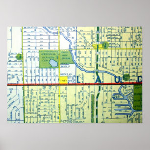 Póster Fort Lauderdale, poster del mapa del vintage de FL