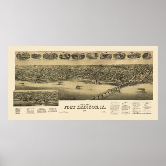 Póster Fort Madison, IA Panoramic Map - 1888 (Frente)