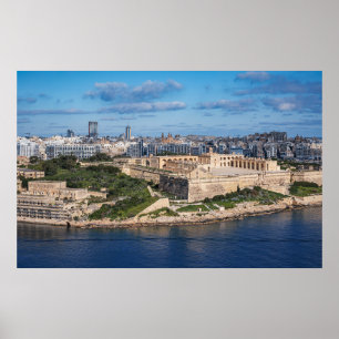 Póster Fort Manoel y Sliema desde La Valeta, Malta