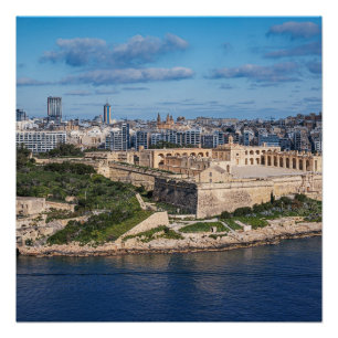 Póster Fort Manoel y Sliema desde La Valeta, Malta
