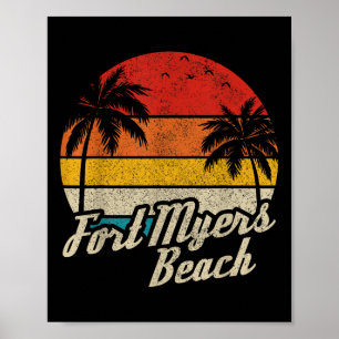 Póster Fort Myers Beach Florida Fl Atardecer Retro Vintag