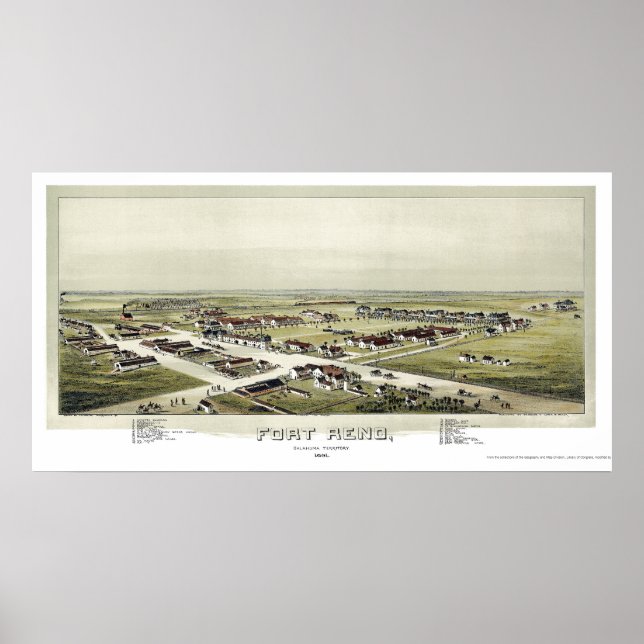 Póster Fort Reno, OK Mapa Panorámico - 1891 (Frente)