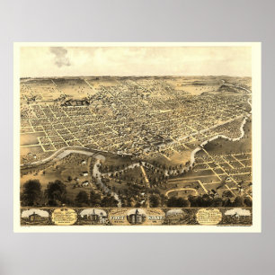Póster Fort Wayne, EN Mapa Panorámico - 1868