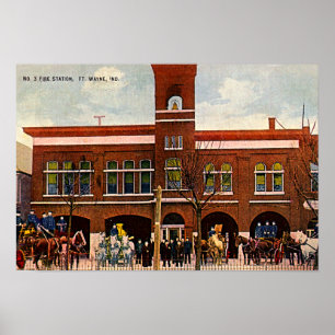 Póster Fort Wayne, Estación de Bomberos Indiana 3 1915