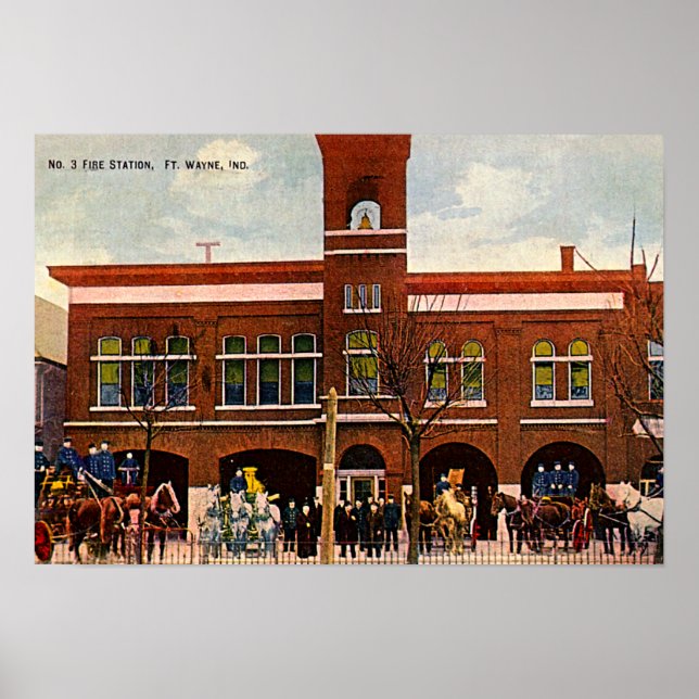 Póster Fort Wayne, Estación de Bomberos Indiana 3 1915 (Frente)