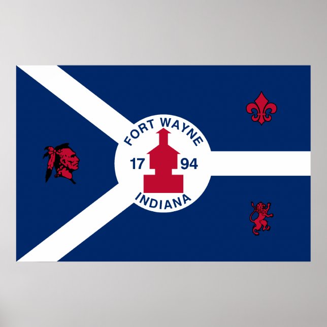 Póster Fort Wayne, Indiana, bandera de los Estados Unidos (Frente)