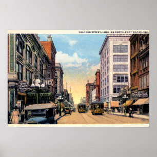 Póster Fort Wayne, Indiana Calhoun Street 1920
