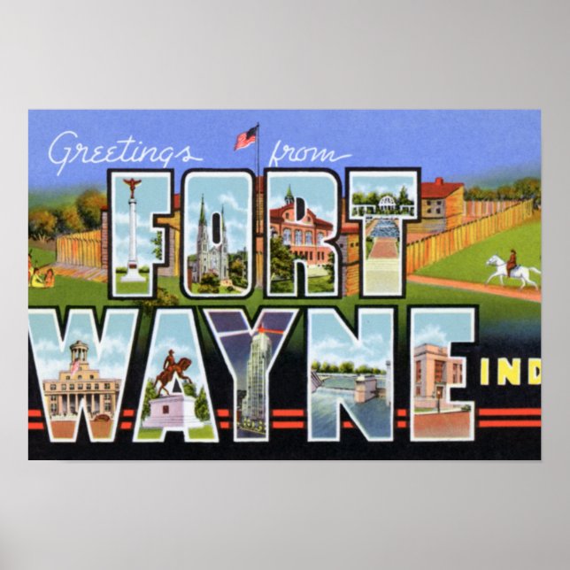 Póster Fort Wayne Indiana Carta Grande Saludos (Frente)
