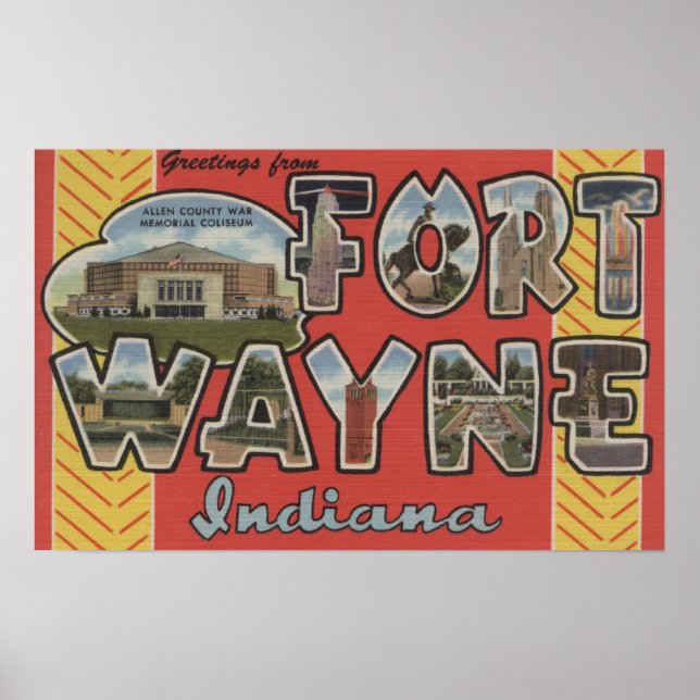 Póster Fort Wayne, Indiana - Escenas de letras grandes (Frente)