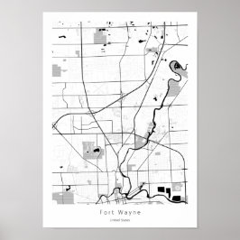 Póster Fort Wayne Indiana Mapa Mínimo Simple Moderno