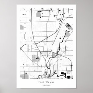 Póster Fort Wayne Indiana Mapa Mínimo Simple Moderno