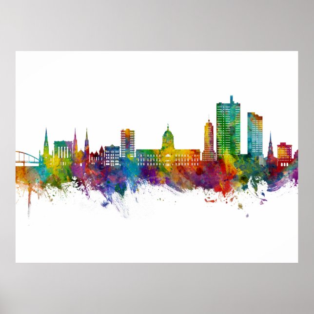 Póster Fort Wayne Indiana Skyline (Frente)