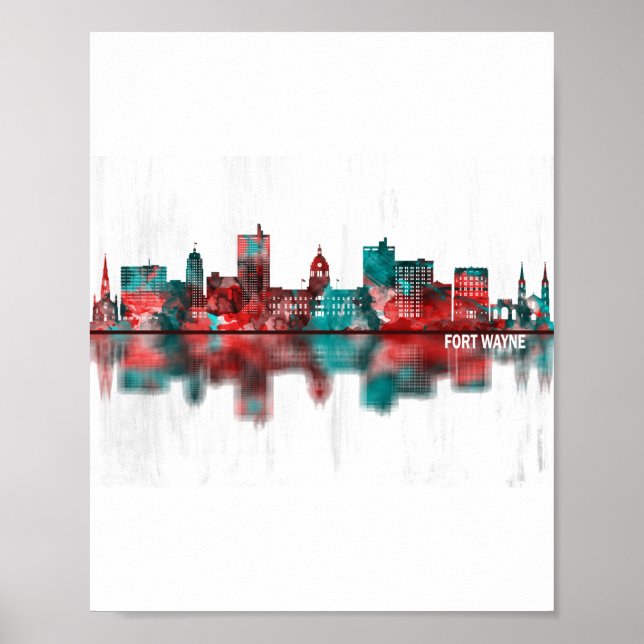 Póster Fort Wayne Indiana Skyline (Frente)