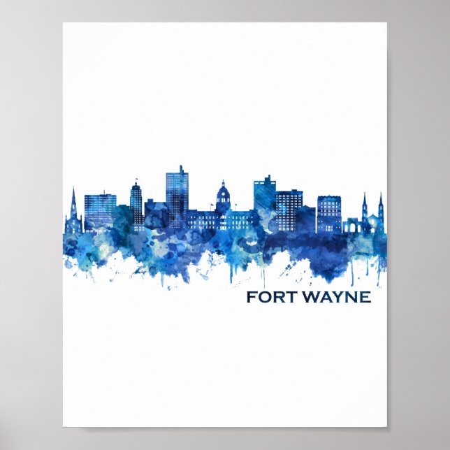 Póster Fort Wayne Indiana Skyline Blue (Frente)