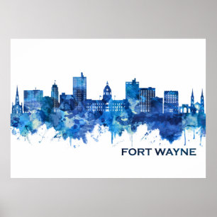 Póster Fort Wayne Indiana Skyline Blue