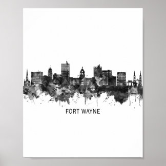 Póster Fort Wayne Indiana Skyline BW