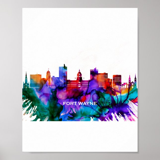 Póster Fort Wayne Skyline (Frente)