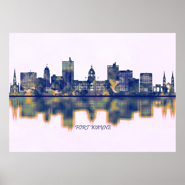 Póster Fort Wayne Skyline (Frente)