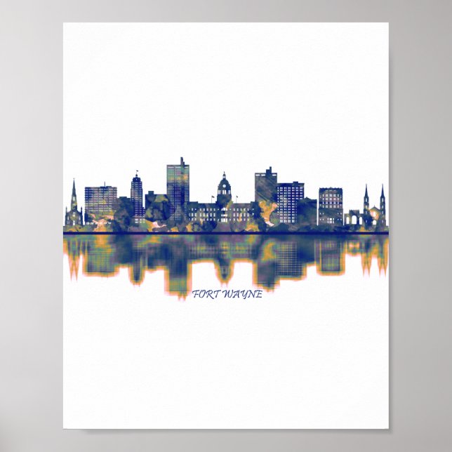 Póster Fort Wayne Skyline (Frente)