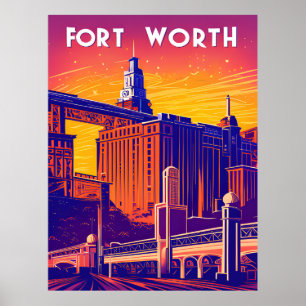 Póster Fort Worth, Ciudad en Colores Vibrantes, Viaje