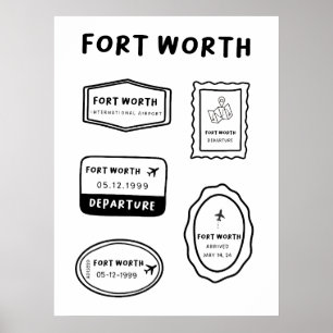 Póster Fort Worth - Colección de sellos de viaje   Minima