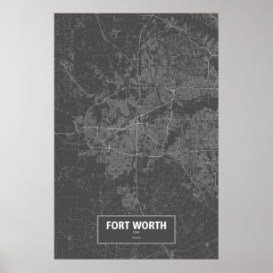 Póster Fort Worth, Texas (blanco sobre negro)