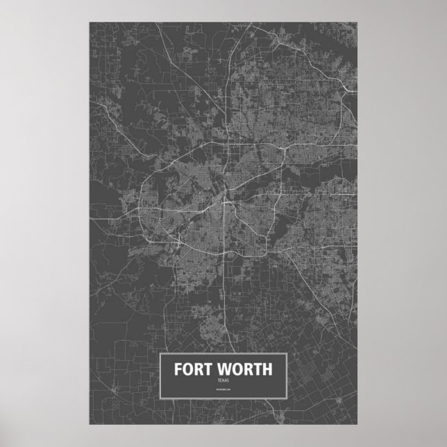 Póster Fort Worth, Texas (blanco sobre negro) (Frente)