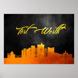 Póster Fort Worth Texas Gold Skyline