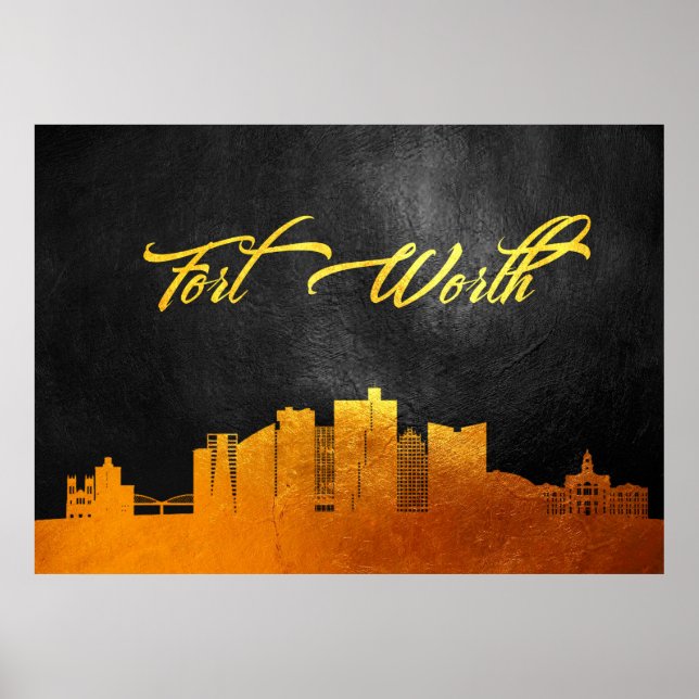 Póster Fort Worth Texas Gold Skyline (Frente)