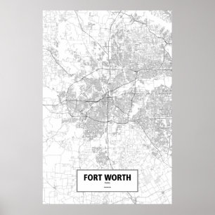 Póster Fort Worth, Texas (negro sobre blanco)
