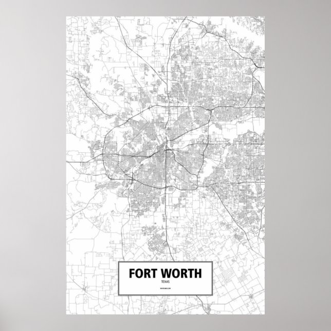 Póster Fort Worth, Texas (negro sobre blanco) (Frente)