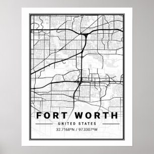 Póster Fort Worth Texas Poster de Mapa de la Ciudad de Vi