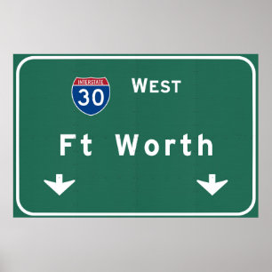 Póster Fort Worth Texas tx Interstate Highway Freeway :