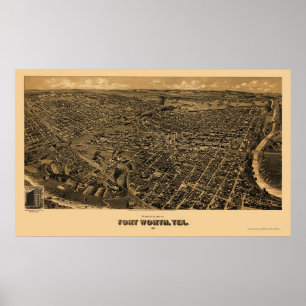 Póster Fort Worth, TX Panoramic Map - 1891