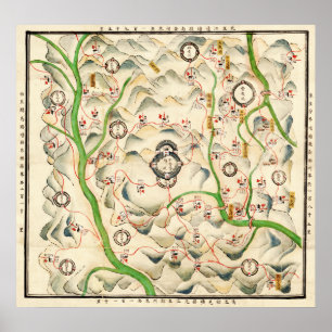 Póster Fortresses in Xin Xi Ying, Yunnan Provence Map