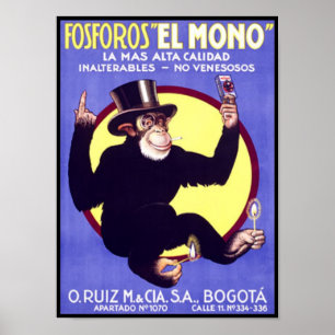 Póster Fosforos El Mono Cigarros Cubanos